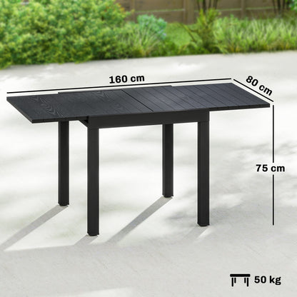 Aluminium Extending Garden Table with Faux Wood Slatted Top, Black