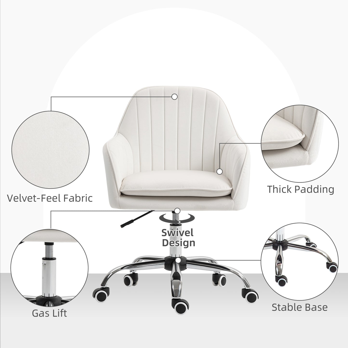 Office Chair, Swivel Desk Chair w/ Adjustable Height, Cream White