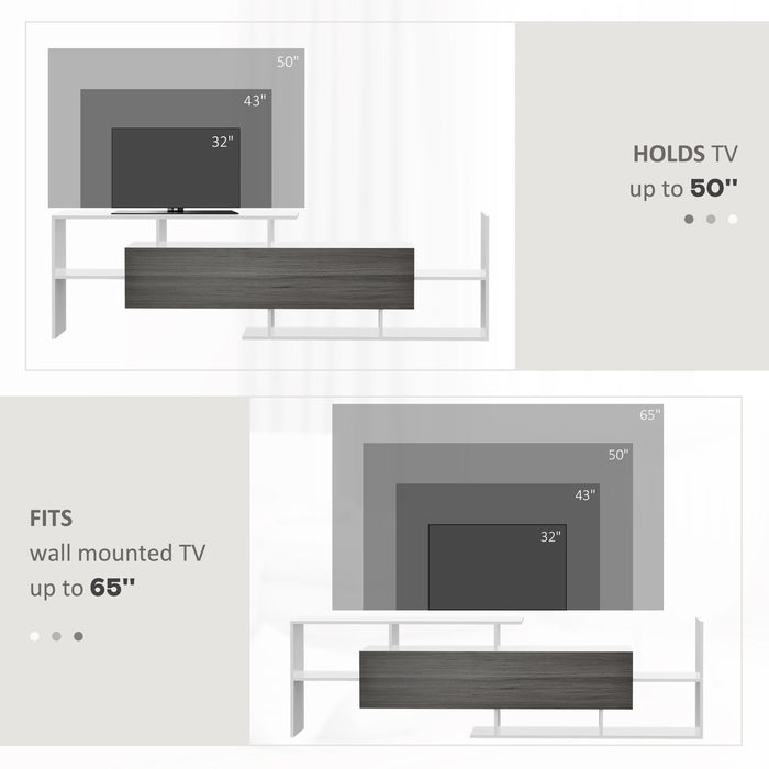 TV Unit with Storage for Wall-Mounted 65" TVs or Standing 50" TVs, TV stand set w/ a Wall Shelf & a Cabinet, Living Room Bedroom-White & Grey