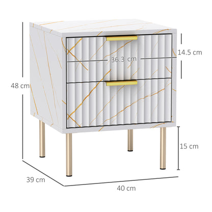 Bedside Table Bedside Cabinet with 2 Drawers for Bedroom, White