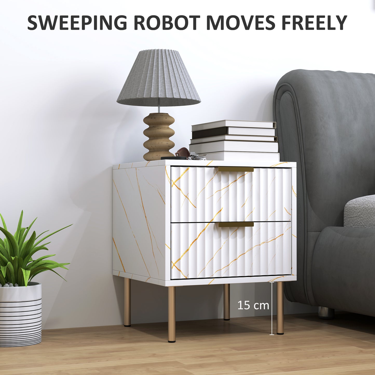 Bedside Table Bedside Cabinet with 2 Drawers for Bedroom, White