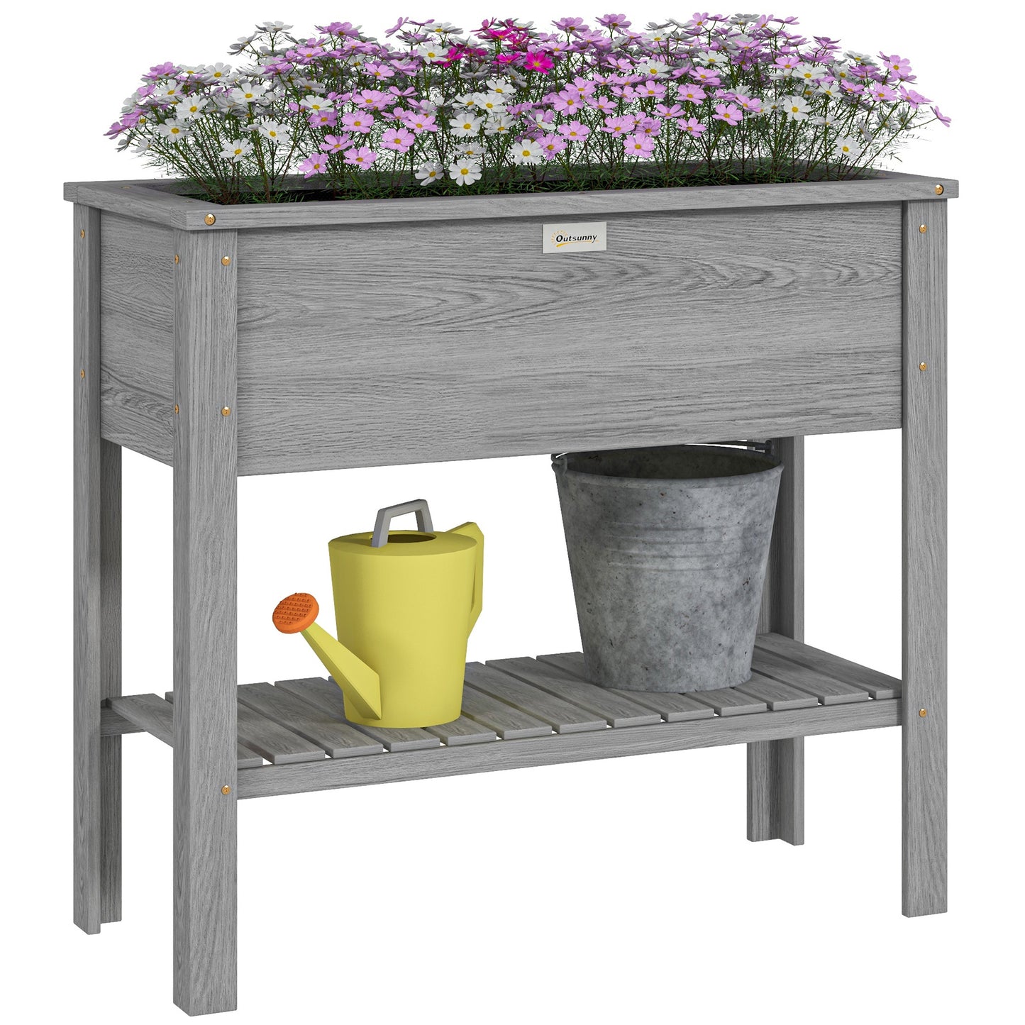 Wooden Raised Garden Bed, Elevated Planter Box with Storage Shelf