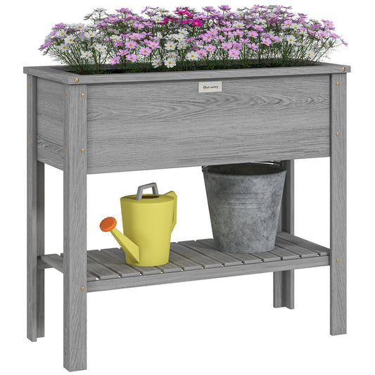 Wooden Raised Garden Bed, Elevated Planter Box with Storage Shelf