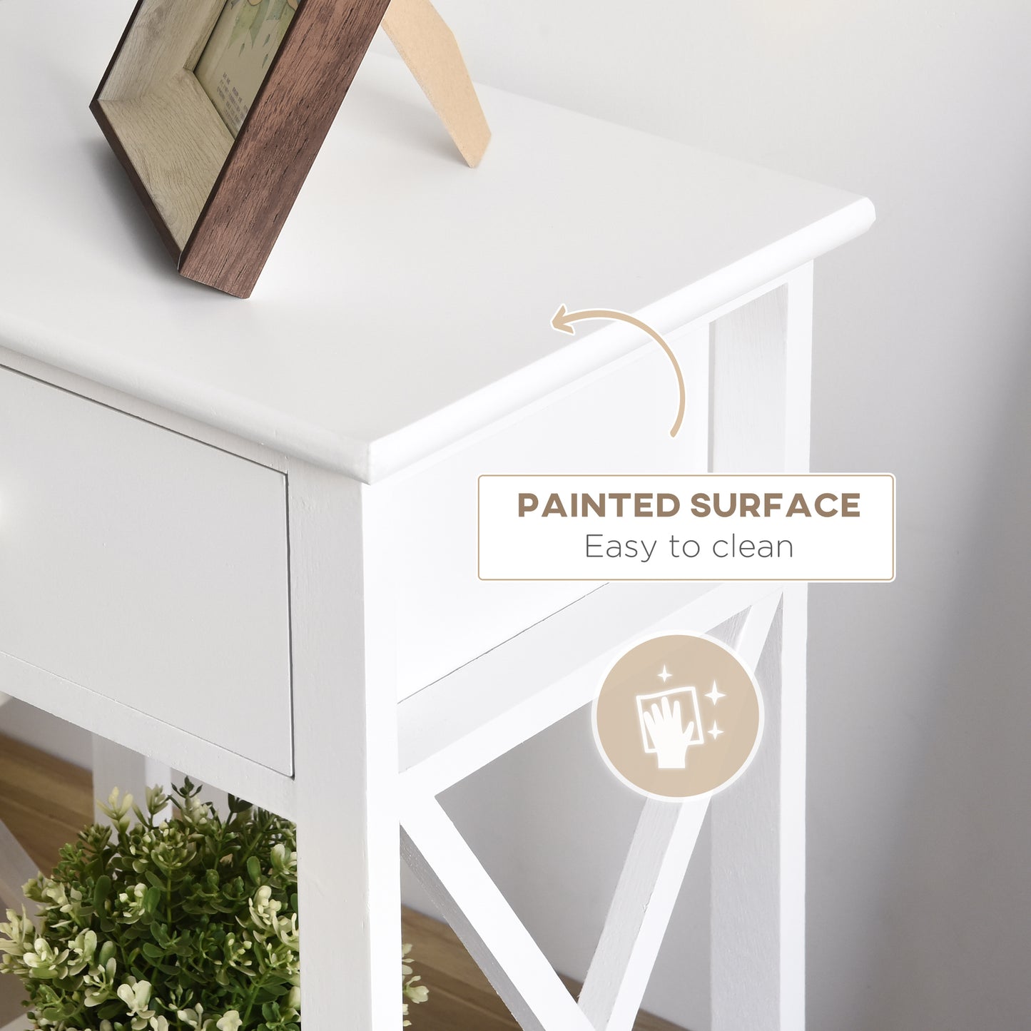 55cm End Side Table w/ Drawer Shelf Home Storage Furniture White