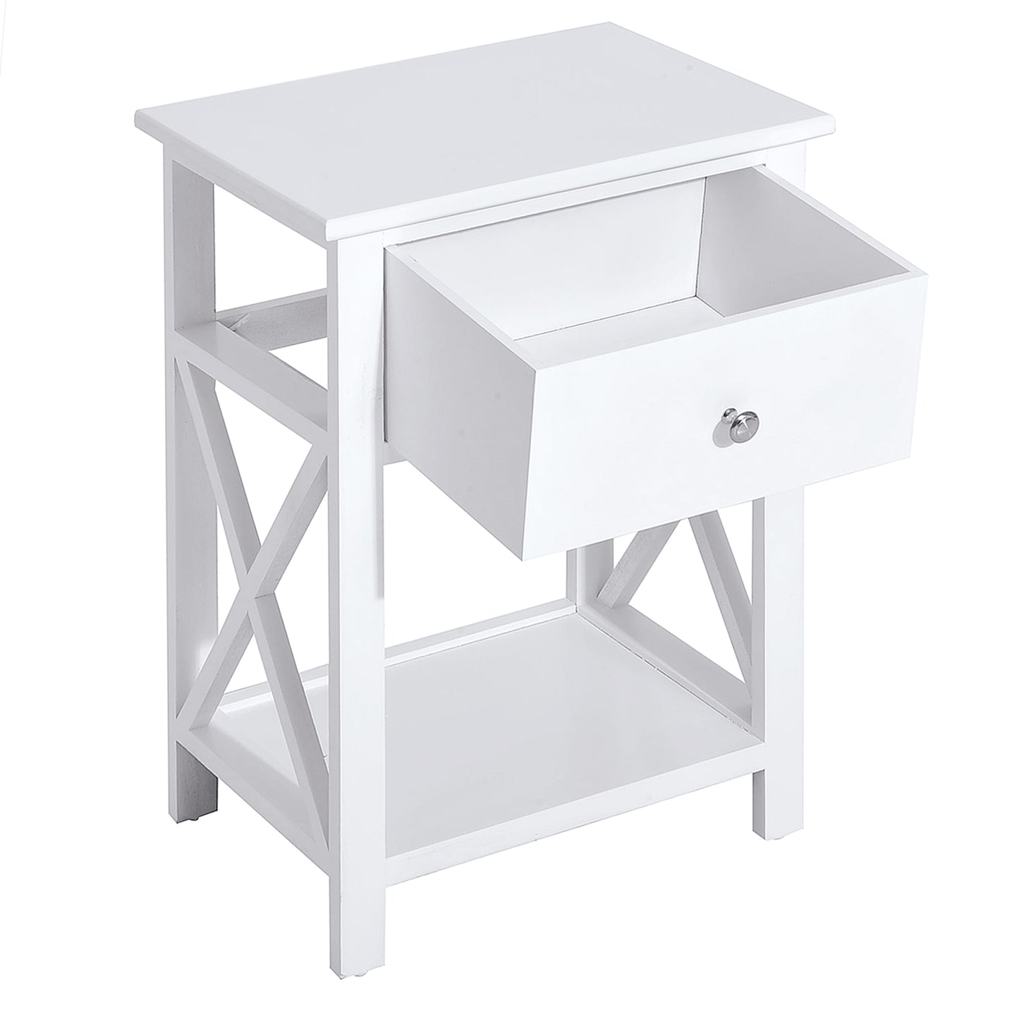 55cm End Side Table w/ Drawer Shelf Home Storage Furniture White