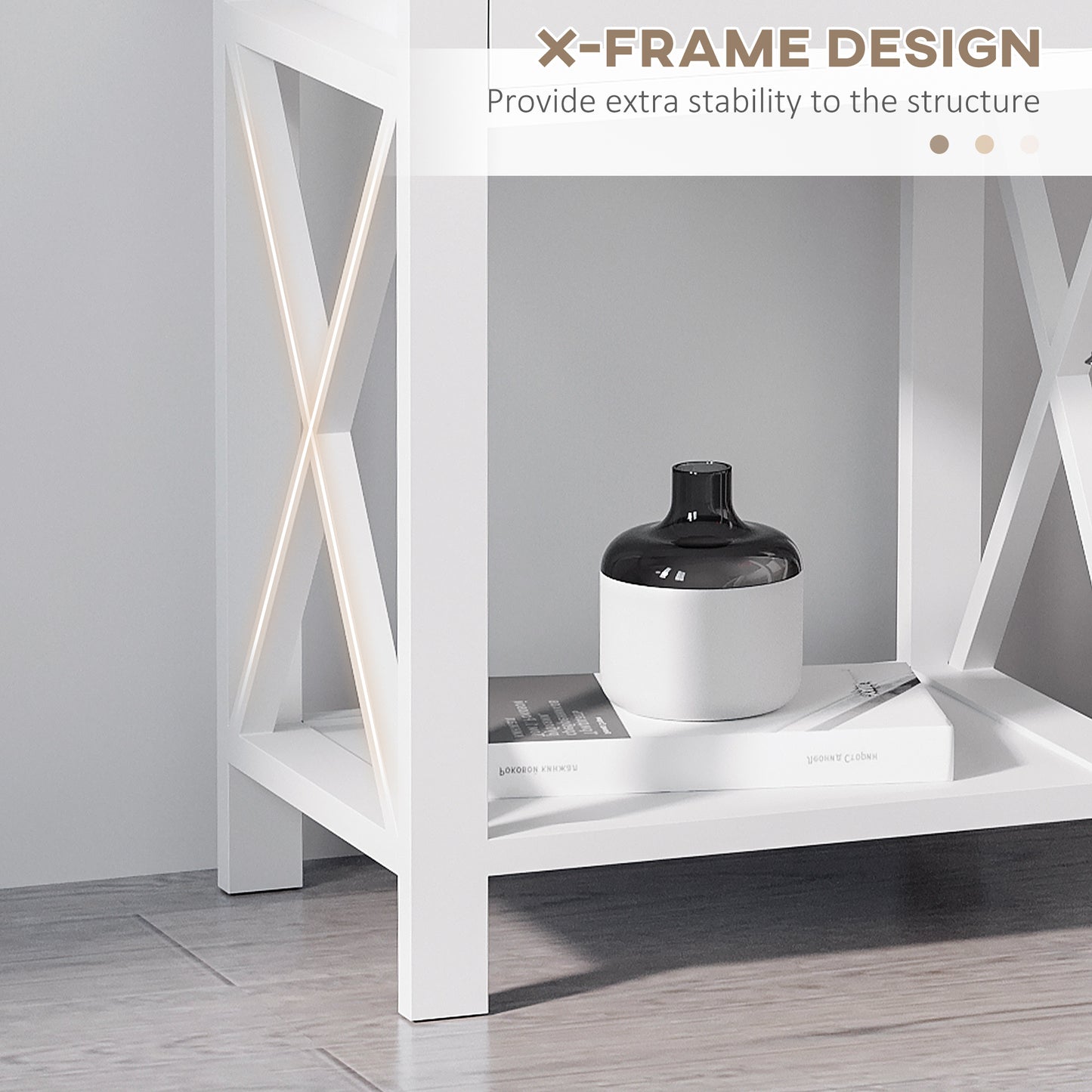 55cm End Side Table w/ Drawer Shelf Home Storage Furniture White