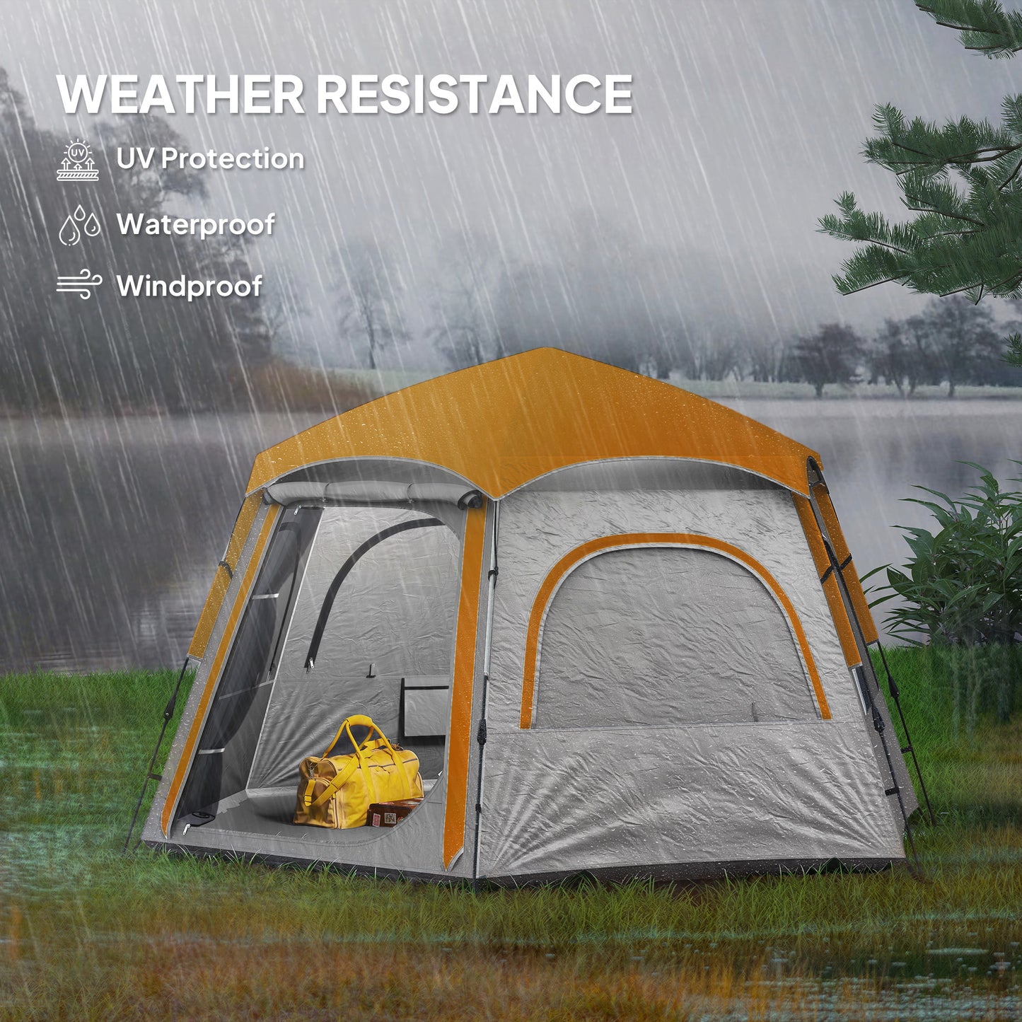 Instant Camping Tent, 4 Person Easy Setup Dome Tent, Light Grey