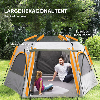 Instant Camping Tent, 4 Person Easy Setup Dome Tent, Light Grey