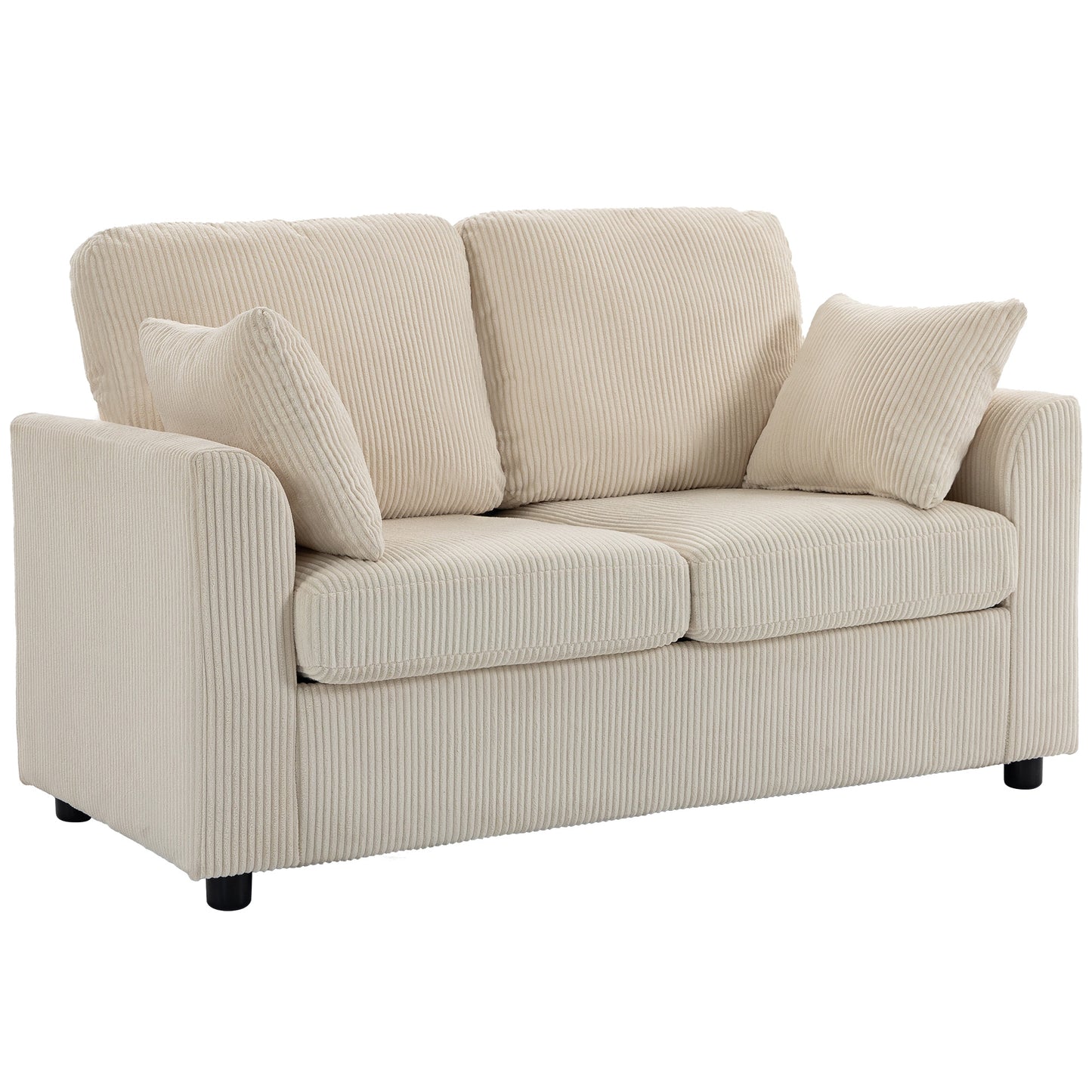 2 Seater Sofa, Corduroy Small Couch with Spring Cushion, Beige