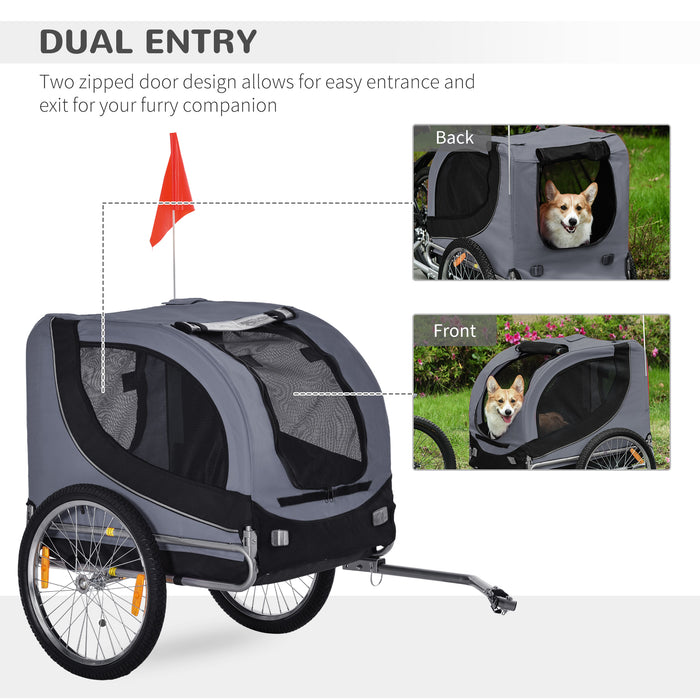 Dog Bike Trailer Steel Pet Cart Carrier for Bicycle Kit Water Resistant Travel Grey and Black