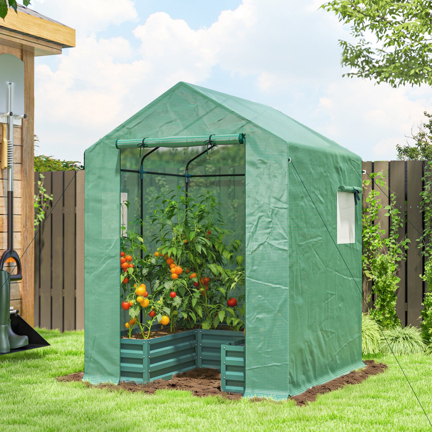 Mini Greenhouse Outdoor Greenhouse with Roll Up Door, Green