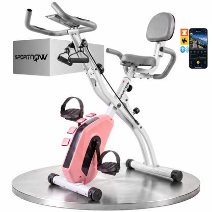 4-In-1 Folding Exercise Bike with Resistance Bands, Pink