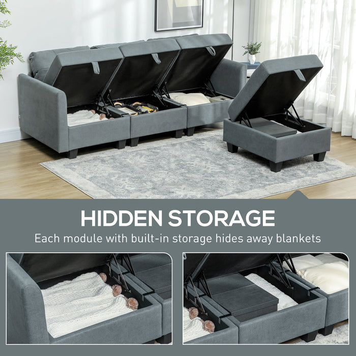 Convertible Modular Sectional Sofa w/ Storage Wood Frame Dark Grey