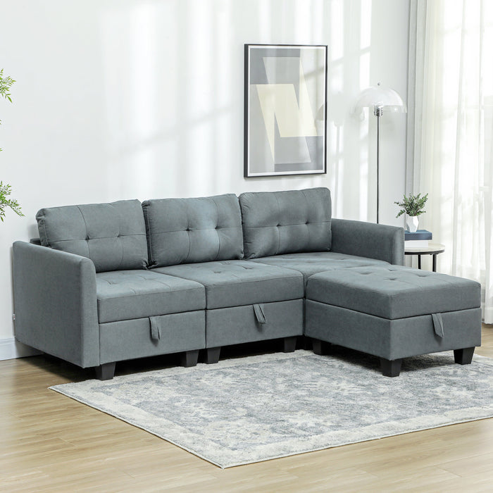 Convertible Modular Sectional Sofa w/ Storage Wood Frame Dark Grey