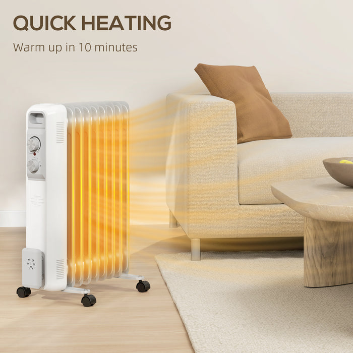 2000W 9 Fin Oil Filled Heater Radiator for Home, White