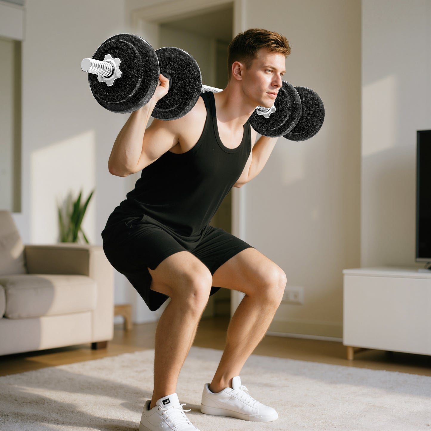 2-in-1 Adjustable Dumbbells Set, 20kg Weights Dumbbells Set