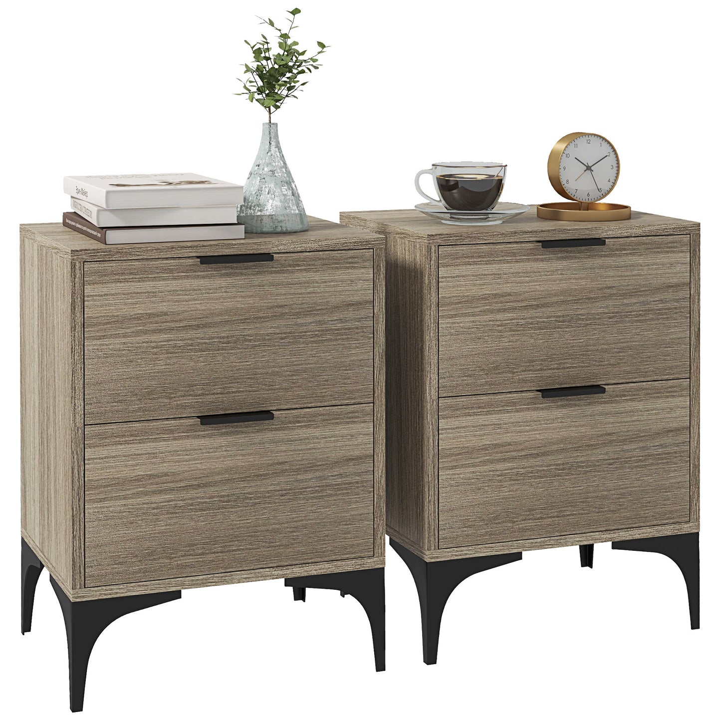 Bedside Tables Set of 2 with 2 Drawers for Bedroom, Living Room