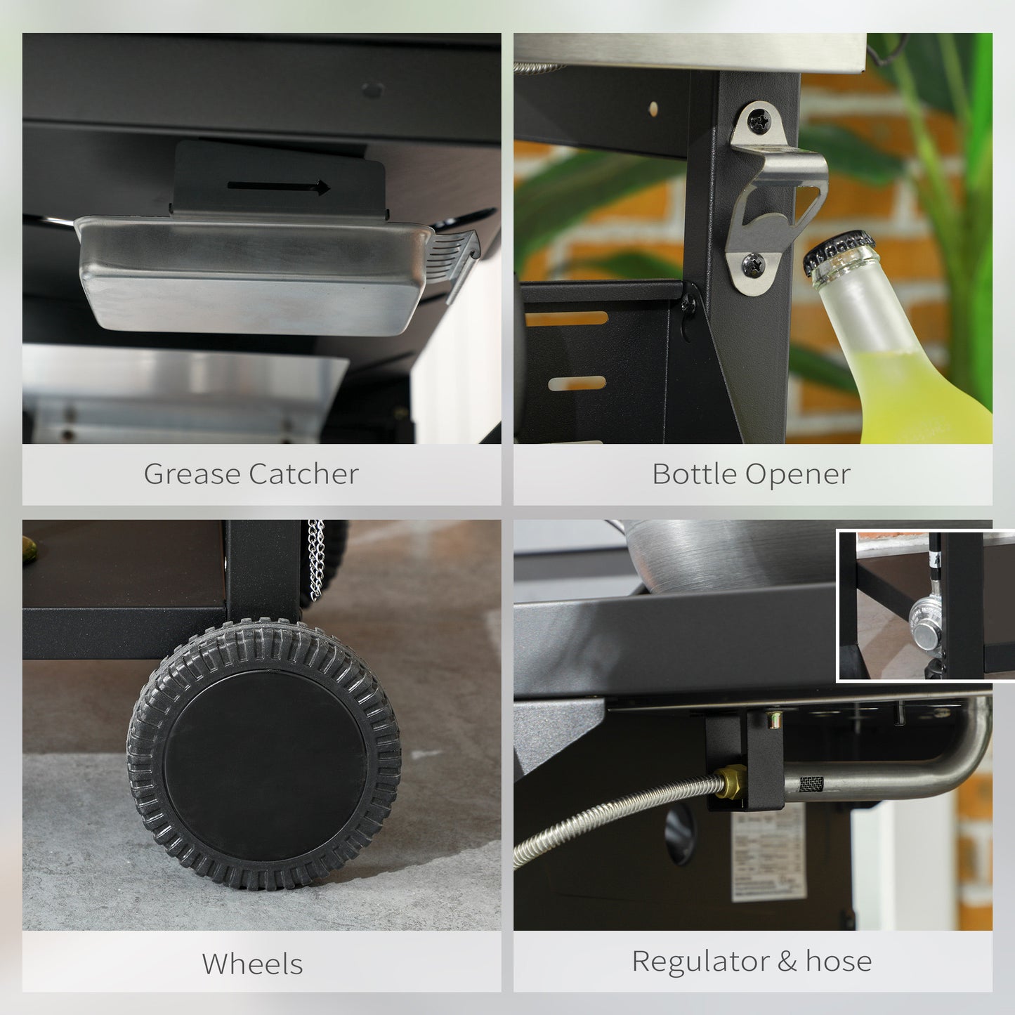 Galvanised Steel 4+1 Gas Burner BBQ Grill Trolley, Black