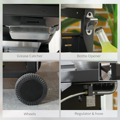 Galvanised Steel 4+1 Gas Burner BBQ Grill Trolley, Black