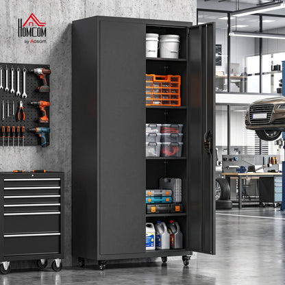Metal Storage Cabinet with Removable Wheels and Adjustable Shelves
