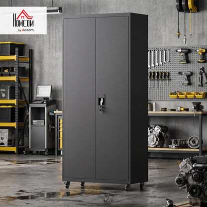 Metal Storage Cabinet with Removable Wheels and Adjustable Shelves