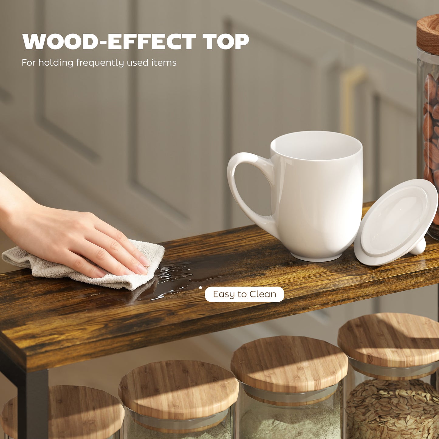 Rolling Kitchen Trolley, Slim Storage Cart with Metal Frame, Handle