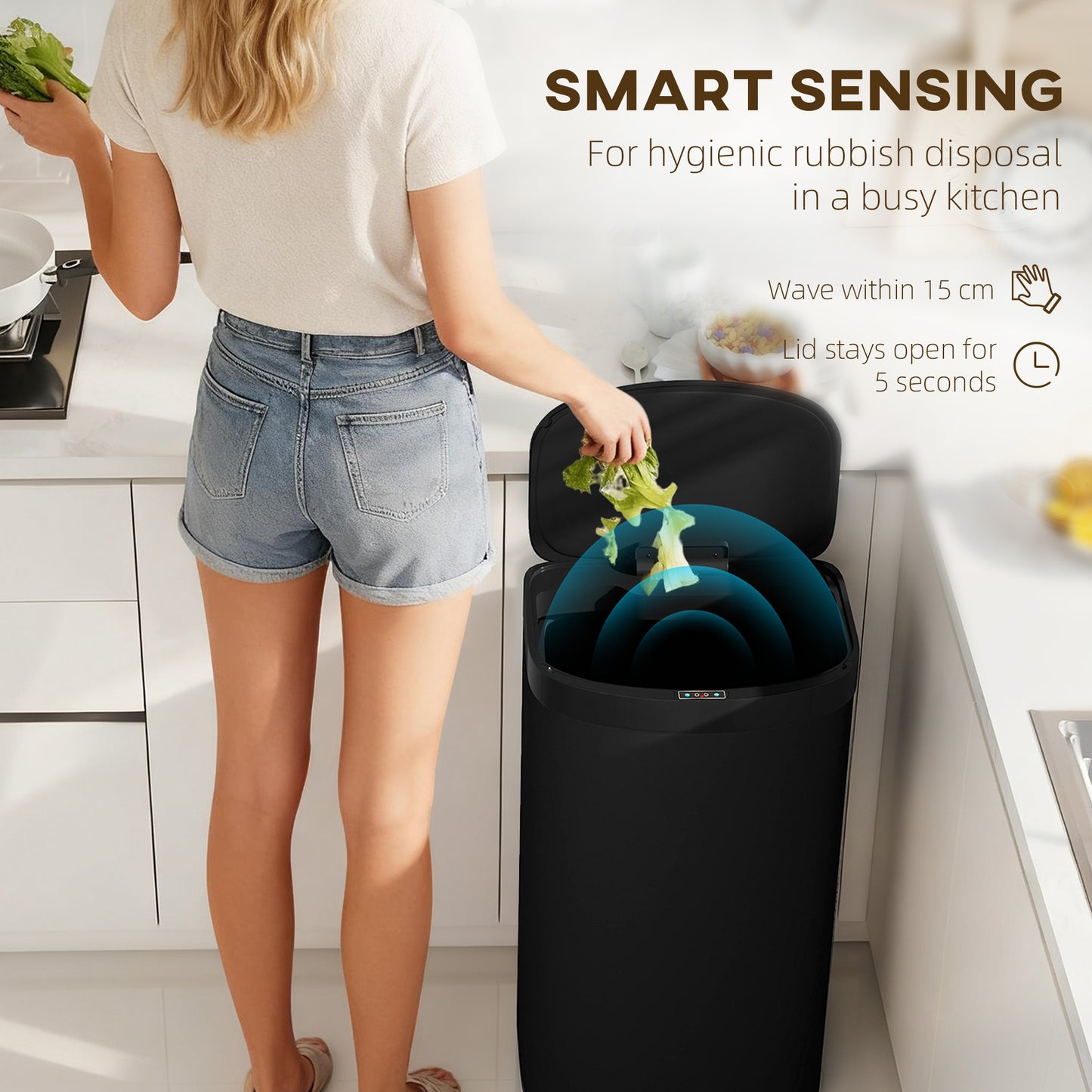 Automatic Kitchen Bin with Soft-Close Lid, 55L Sensor Wastebasket
