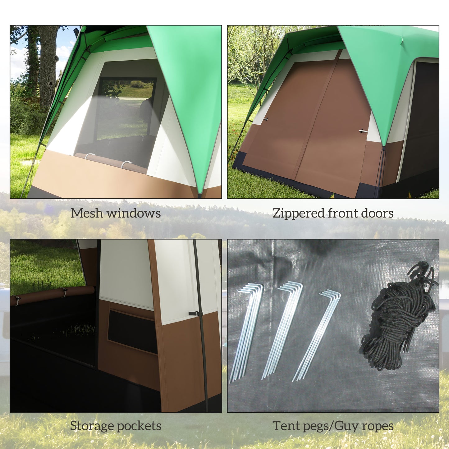 Camping Tent with 3000mm Waterproof Rainfly & Screen Panels, Green