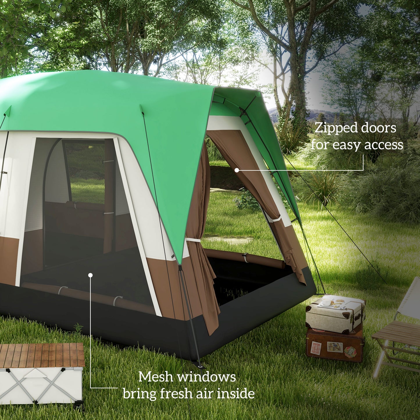 Camping Tent with 3000mm Waterproof Rainfly & Screen Panels, Green