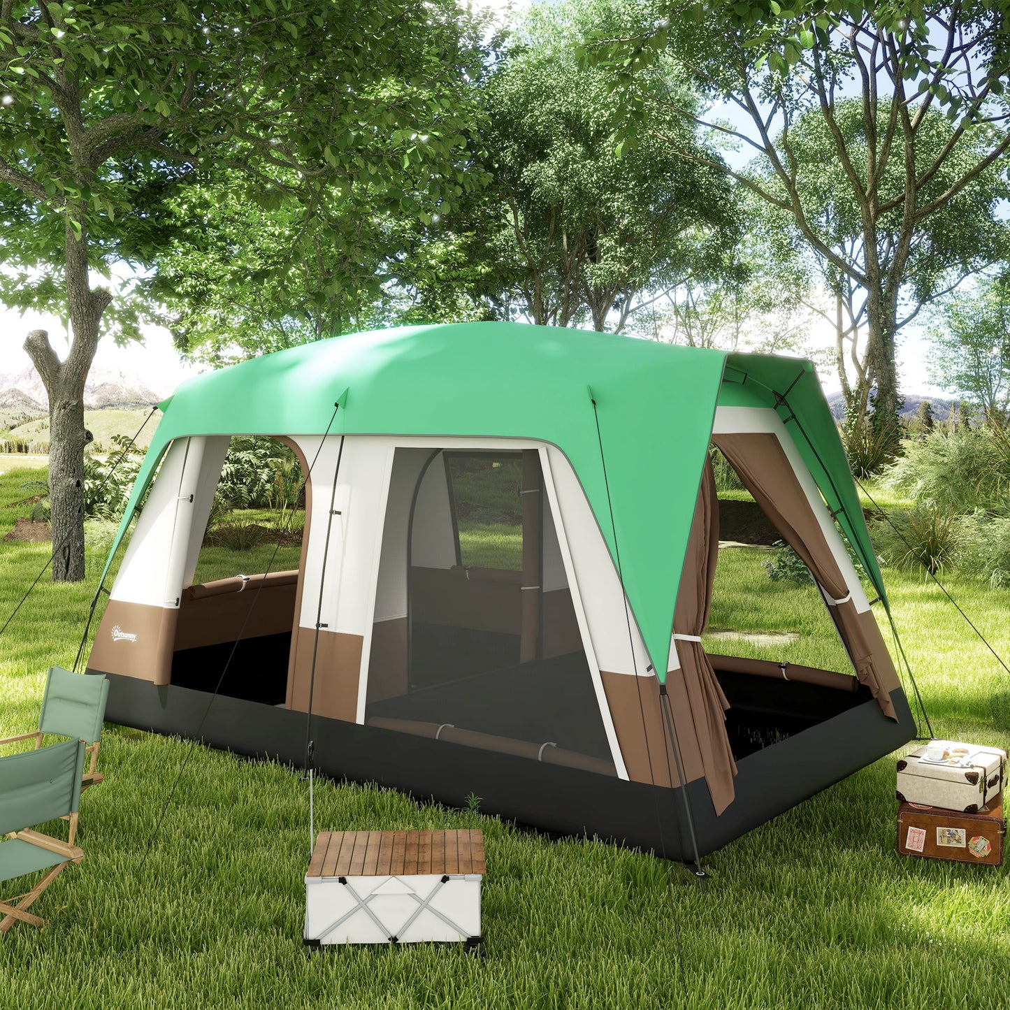 Camping Tent with 3000mm Waterproof Rainfly & Screen Panels, Green