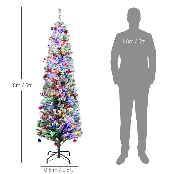 6' Artificial Christmas Tree with Flocked Tips, LED Lights, Decoration