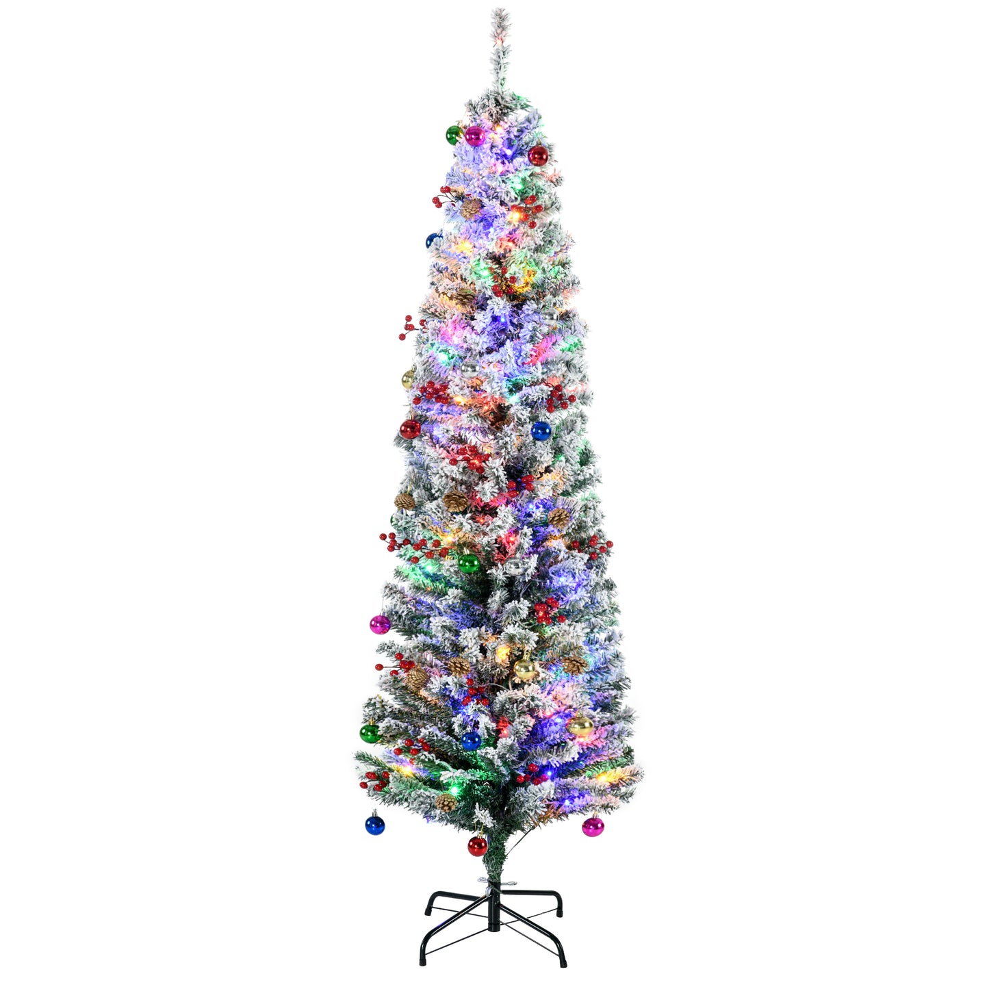 6' Artificial Christmas Tree with Flocked Tips, LED Lights, Decoration