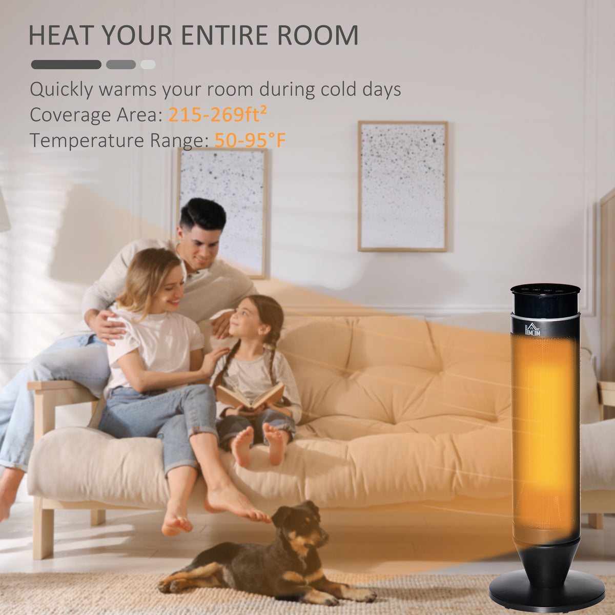 2000W Oscillating Electric Heater with Remote Control and 8-Hour Timer - Black