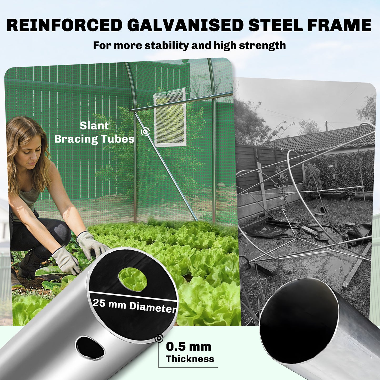 2 x 3 m Walk-in Polytunnel Greenhouse with 6 Windows, Garden Tunnel