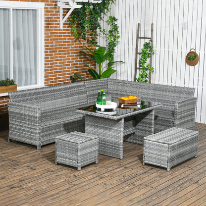 5 PCs Rattan Garden Furniture Set with Stools, Table, Cushion, Grey