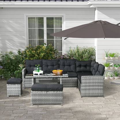 5 PCs Rattan Garden Furniture Set with Stools, Table, Cushion, Grey