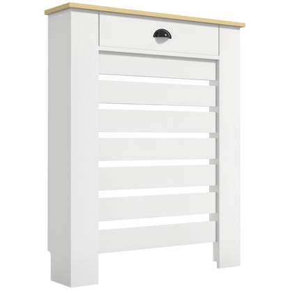 Radiator Cover with Drawer, Horizontal Slat, 78cm, White