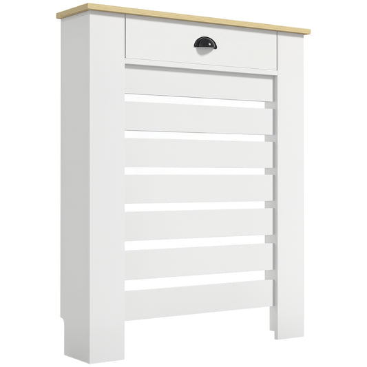 Radiator Cover with Drawer, Horizontal Slat, 78cm, White