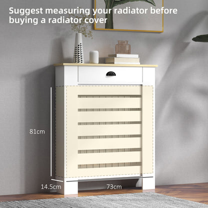 Radiator Cover with Drawer, Horizontal Slat, 78cm, White