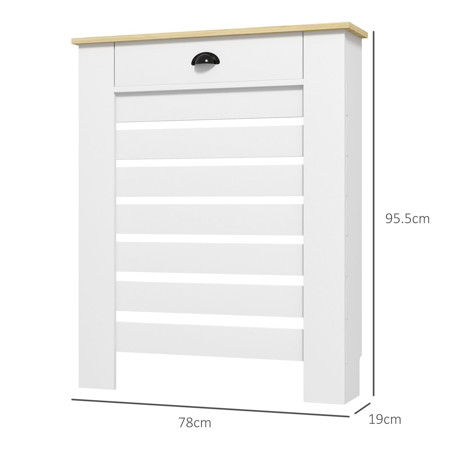 Radiator Cover with Drawer, Horizontal Slat, 78cm, White