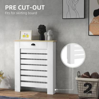 Radiator Cover with Drawer, Horizontal Slat, 78cm, White