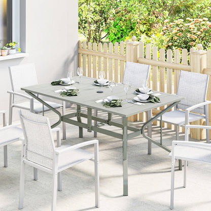 Garden Dining Table with Steel Frame and Slatted Top, Light Grey