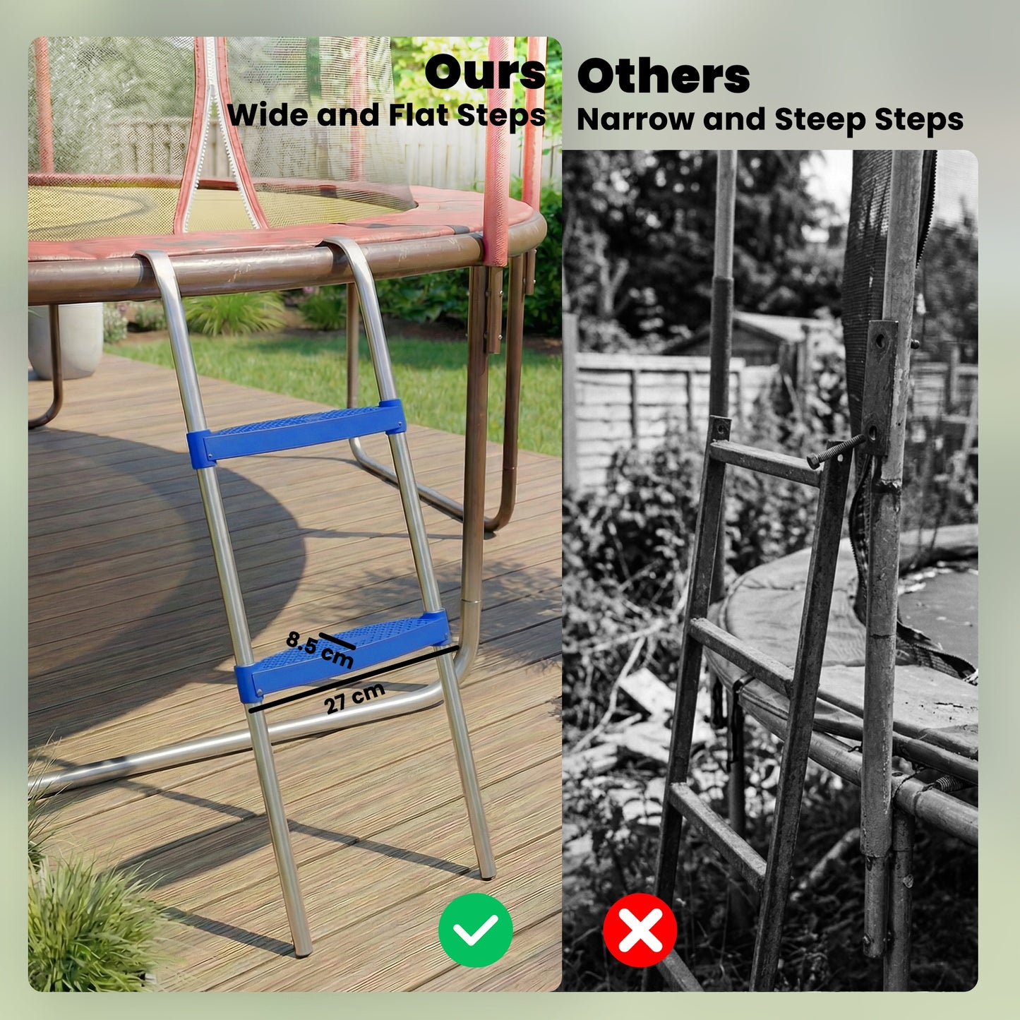 Trampoline Ladder, 2-Steps with Horizontal Wide Steps