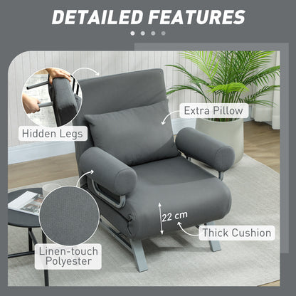 Single Sofa Bed, 3-in-1 Convertible Folding Chair Bed, Dark Grey