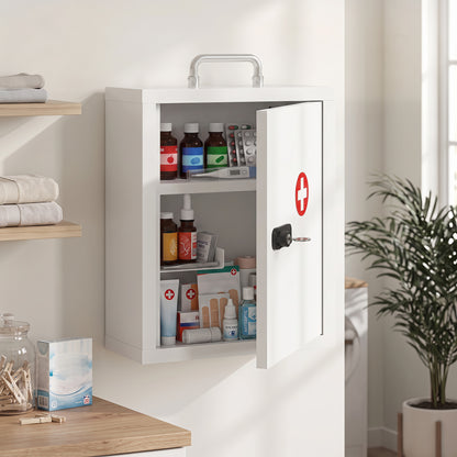 Medicine Cabinet, Medical Cabinet w/ Combination and Key Lock, White