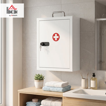 Medicine Cabinet, Medical Cabinet w/ Combination and Key Lock, White