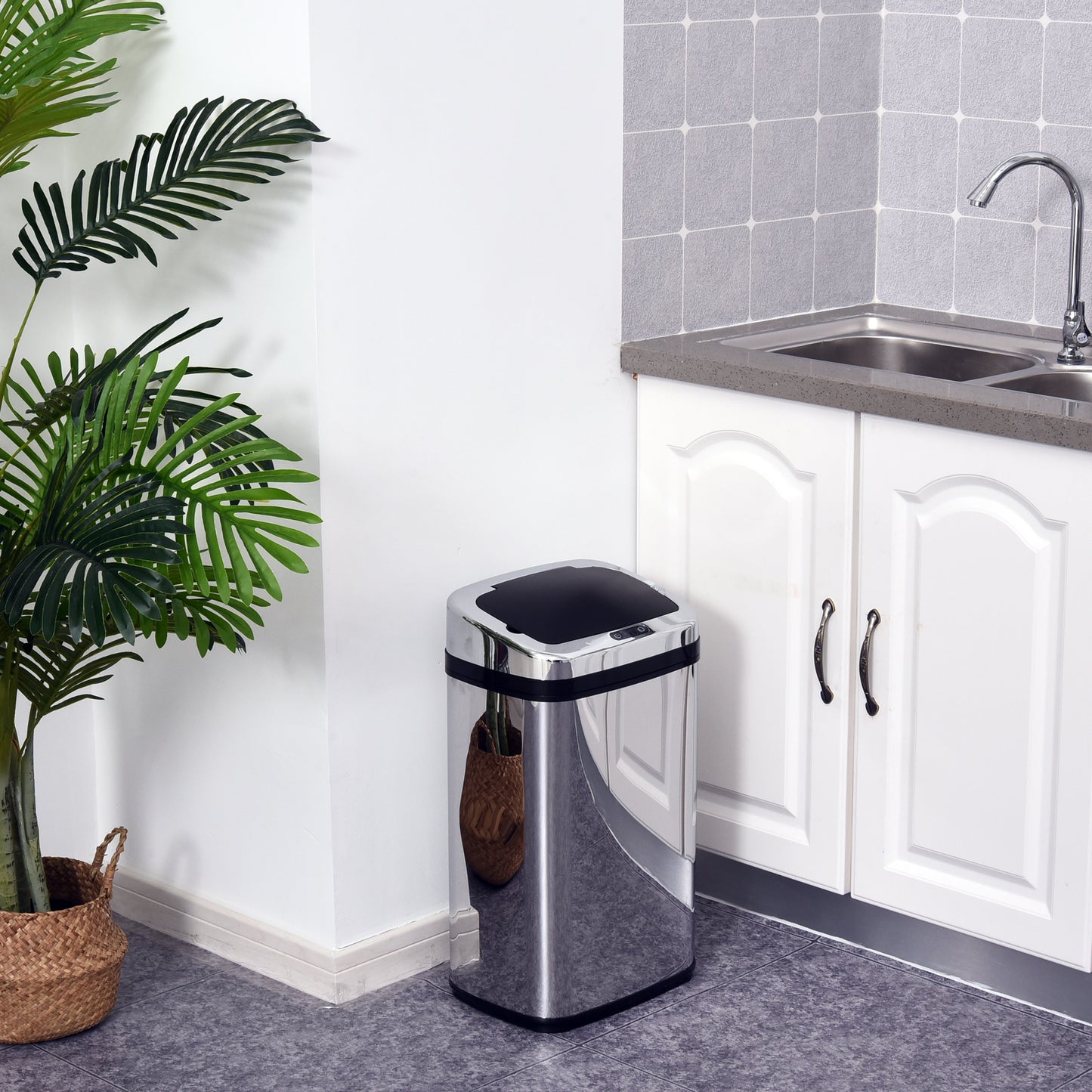 30L Automatic Kitchen Bin with Lid and Infrared Motion Sensor Silver