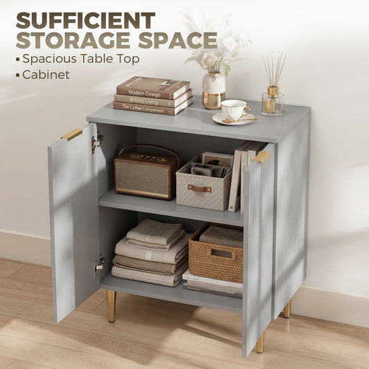 Sideboard Buffet Cabinet, Modern Kitchen Storage Cabinet with 2 Doors and Adjustable Shelf, Living Room Sideboard with Metal Legs for Hallway, Grey