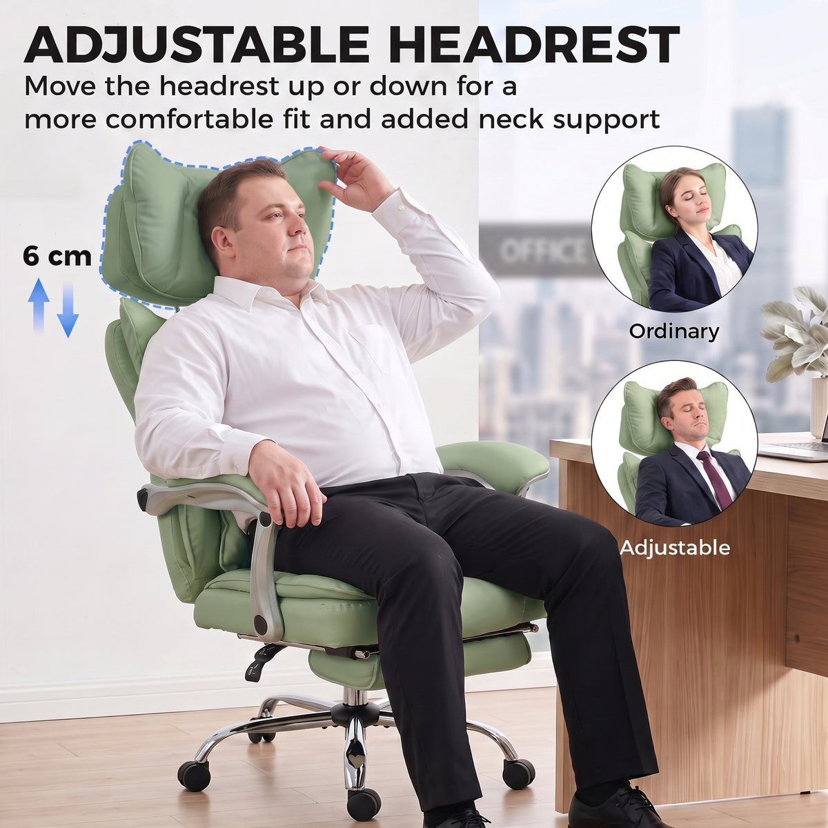 Big and Tall Office Chair with Lumbar Support, Light Green