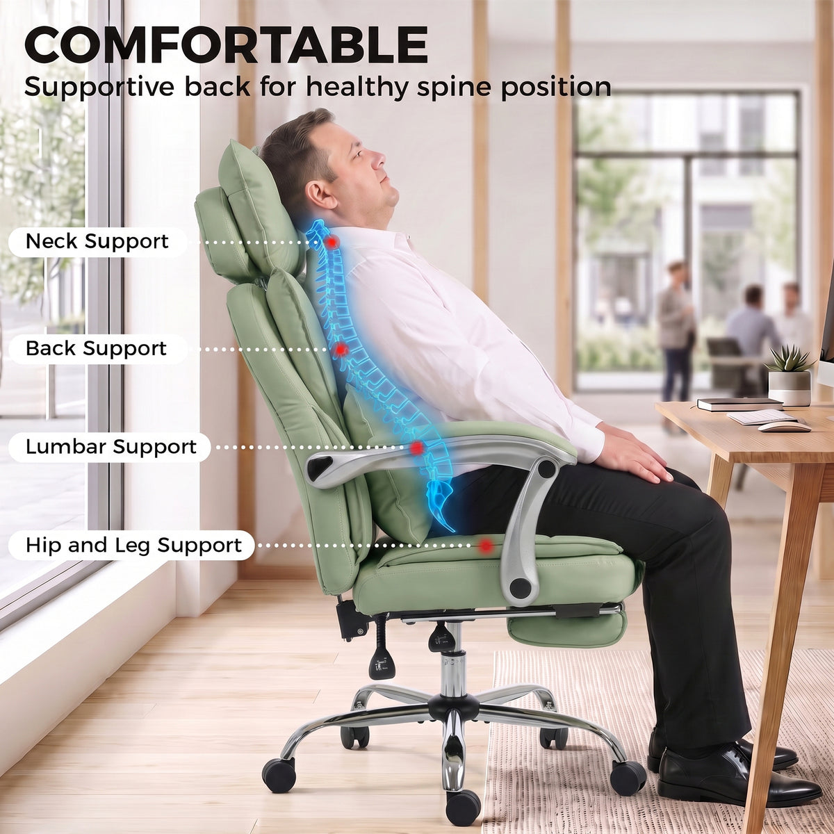 Big and Tall Office Chair with Lumbar Support, Light Green
